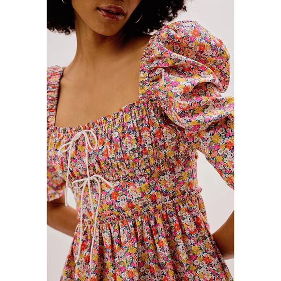 NWT For Love & Lemons Libby Mini Dress | Floral Pink Yellow | SZ M - Picture 4 of 15